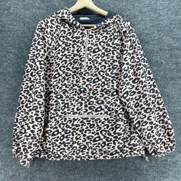 Main Strip Anorak Jacket Women S Small Pink Animal Print 1/2 Zip V-Neck Hooded - Picture 1 of 11